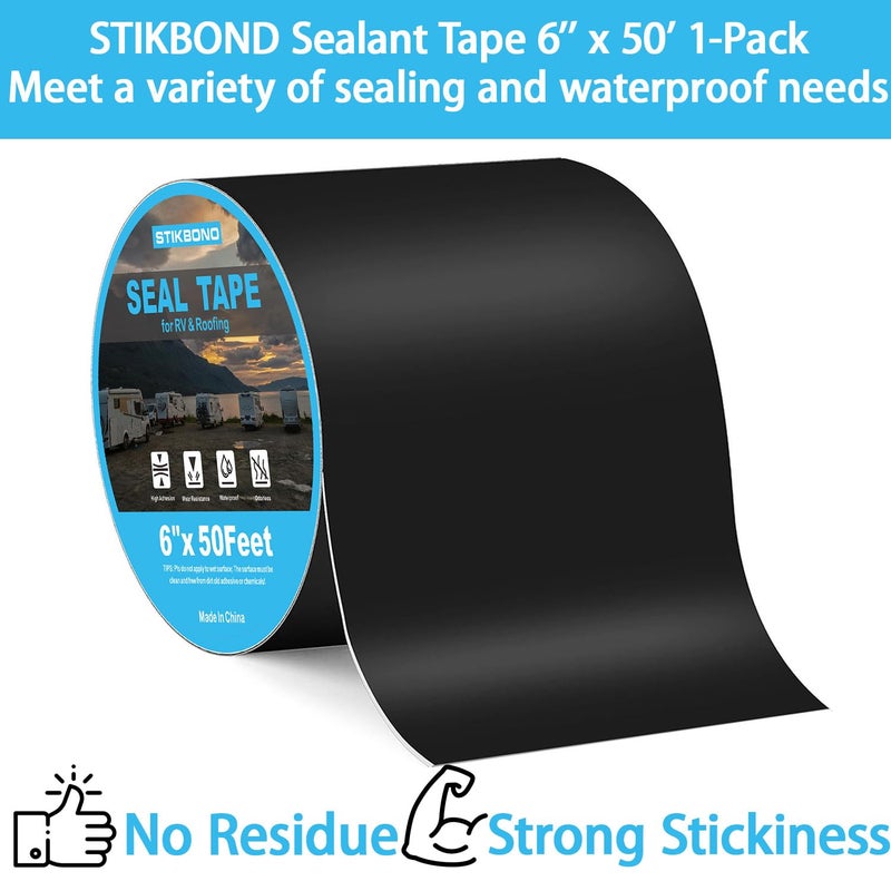 STIKBOND شريط مانع تسرب RV أسود 6" × 50 قدم، 1 عبوة، شريط سقف تجاري مقاوم للماء للجدران، الأجهزة، إصلاحات المركبات، ومقاوم للعوامل الجوية - Image 3